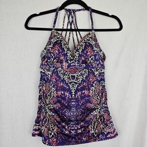 Athleta 24 Top‎ Swim Top Purple Cream Red Pink Women's Size ST